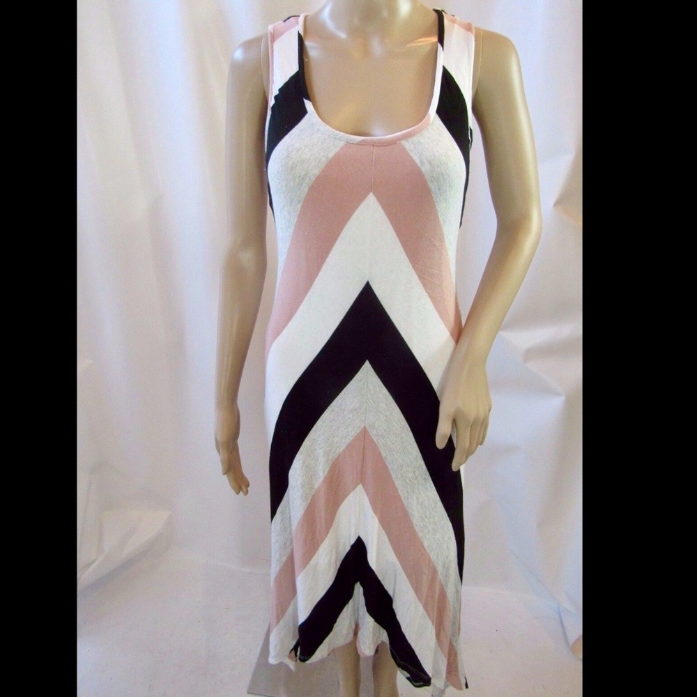 Red Haute Pink, Gray, Black Chevron Print High Low Dress. M